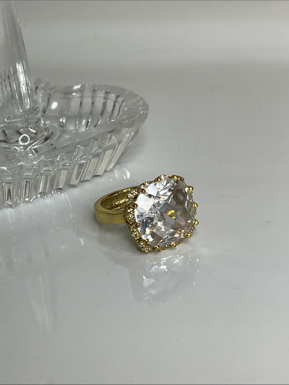 Gold-Tone Cocktail Ring with Large Clear Crystal - Picture 8 of 8